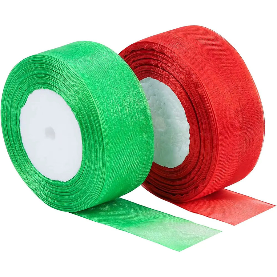 SUNEEYDAY Chiffon Organza Band aus Polyester in Rot und Grün, 50 Yards für DIY Handwerk, Weihnachts- und Hochzeitsdekoration sowie Geschenkverpackungen - Bild 3