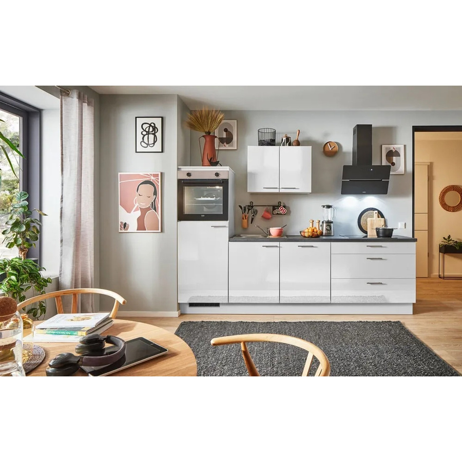 pino Küchenzeile Lichtgrau Hochglanz mit Geräteschrank, Breite: 260 cm, Höhe: 174 cm, Tiefe: 60 cm - Bild 2