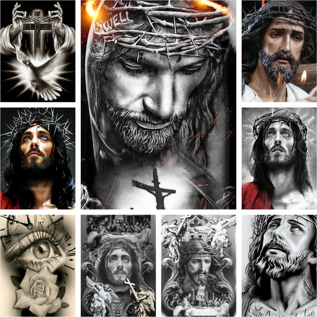 YUTTEE Diamantmalerei Kit Jesus 5D DIY Kreuzstich Mosaik Stickerei in Multicolour, Breite: 30,0 cm, Höhe: 20,0 cm - Bild 1