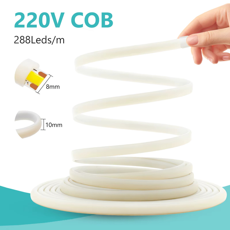 KISUFU COB LED Neonstreifen RGB Multicolour, wasserdichter flexibler LED-Streifen mit EIN/AUS-Schalter, 230V AC, weißes Silikongehäuse - Bild 6