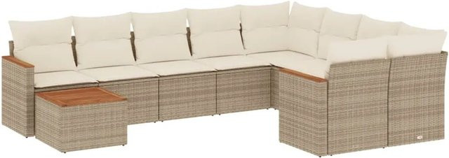 vidaXL 10-tlg. Garten-Sofagarnitur in L-Form aus Poly-Rattan mit Kissen in Beige und Cremeweiß - Bild 1