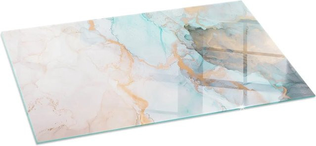 Tulup Glasplatte für Kamin mit abstraktem Flüssigmuster in Türkis, B/T: 140 x 70 cm - Bild 1