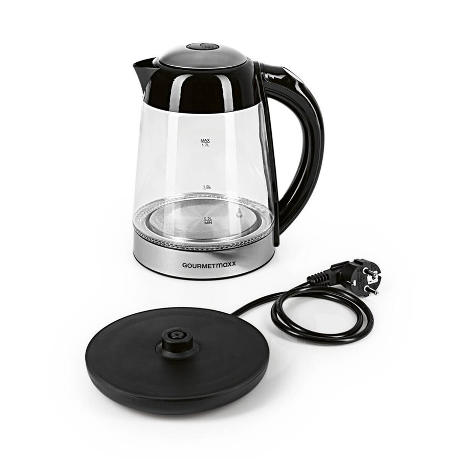 GOURMETmaxx Glas-Wasserkocher mit LED-Farbwechsel und Edelstahl in Schwarz, 1,7 l - Bild 2