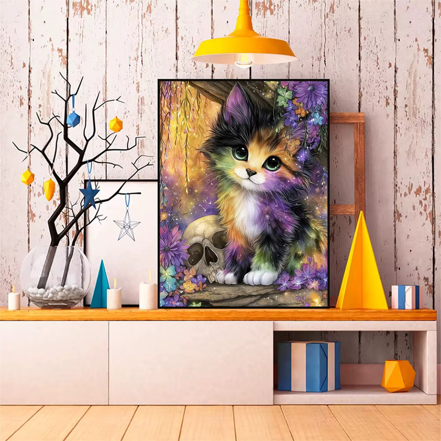 EverShine DIY 5D Diamant Malerei Katze Mosaik Skelett mit runden Steinen, Mehrfarbig, Breite: 30,0 cm, Höhe: 20,0 cm - Bild 3