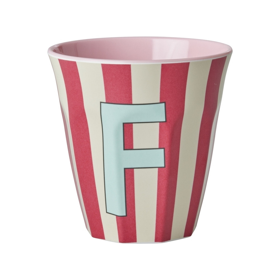 Rice Melamin Becher Buchstabe F mit Streifen in Pink, 250ml - Bild 1