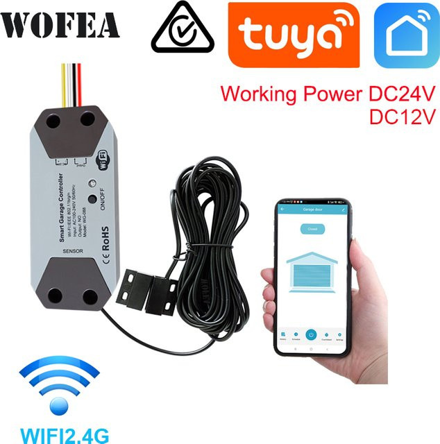 Wofea WiFi Smart Garagentoröffner-Controller DC12/DC24V mit Alexa und Google Home Unterstützung via 2,4G App ohne Gateway - Bild 1