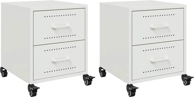 vidaXL Nachttische 2er-Set aus Stahl in Weiß, B/T/H: 36 x 39 x 43,5 cm - Bild 1