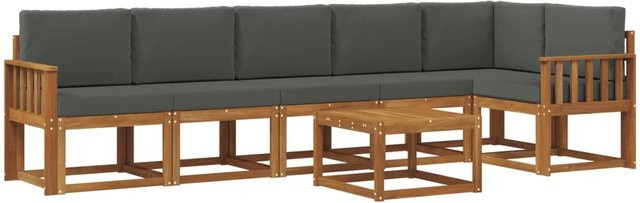 vidaXL Outdoor-Sofagarnitur aus Akazienholz in L-Form mit 7-teiligem Set, Farbe Anthrazit und Natur, inklusive UV-beständiger Kissen - Bild 1