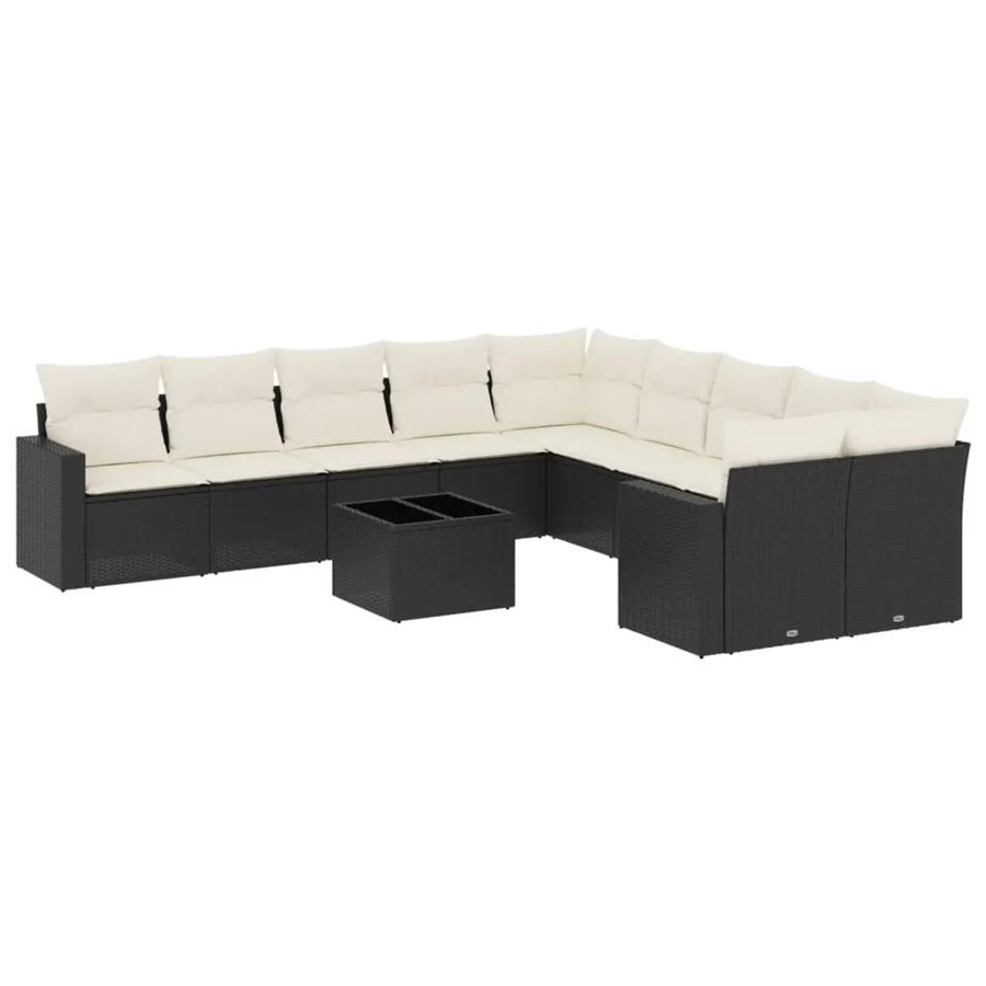 vidaXL 11-tlg. Garten-Sofagarnitur aus Poly-Rattan mit Kissen in Schwarz-Creme - Bild 2