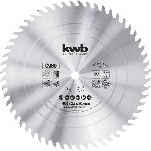 Kwb Kreissägeblatt für Holz, Silber, Durchmesser: 60 cm, Bohrung: 3 cm - Bild 1