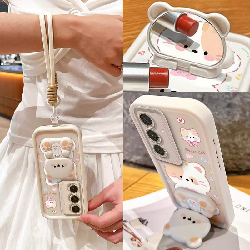 Niedliche Katzen Sky-Eye Handyhülle mit Armband für Samsung Galaxy S24 FE, S24 Ultra, S23 FE, S22 Plus und weitere Modelle, Farbe: Weiß - Bild 4