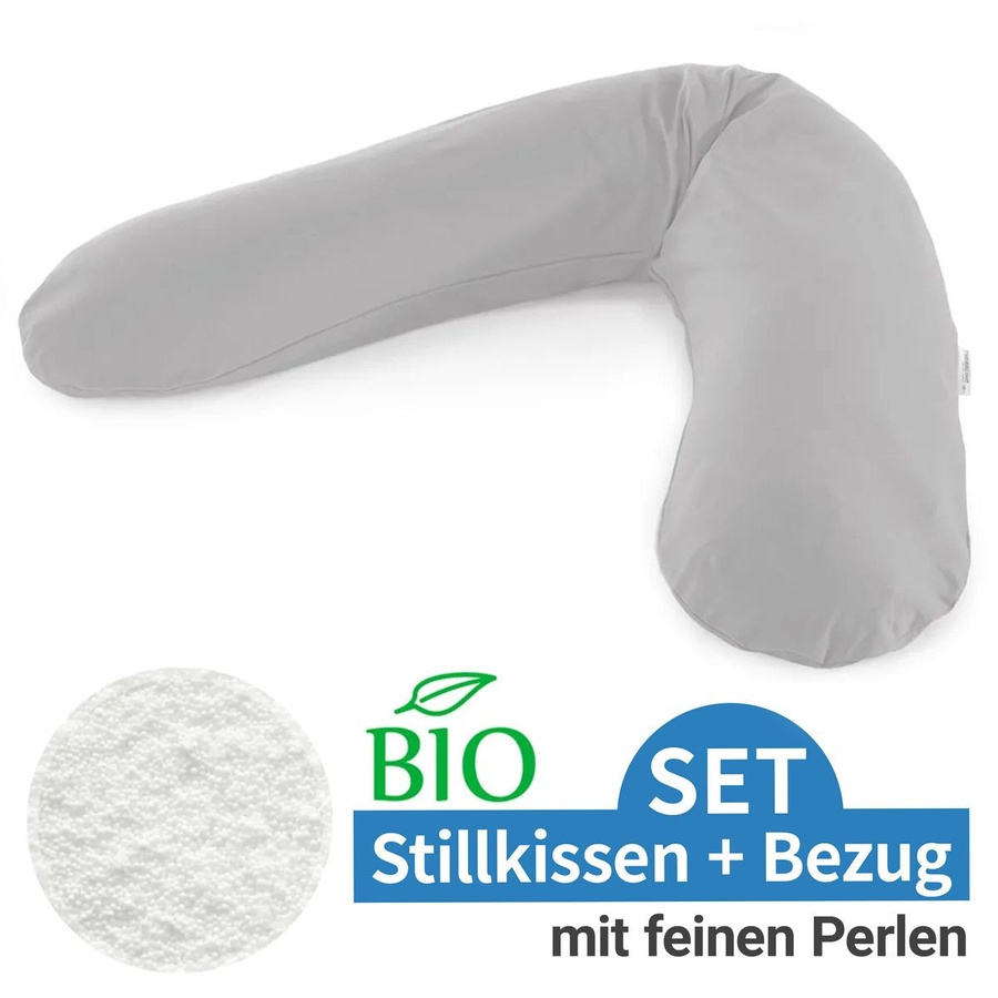 Theraline Stillkissen Das Original mit Mikroperlen-Füllung und BIO-Jersey Bezug in Grau, Länge: 190 cm - Bild 1