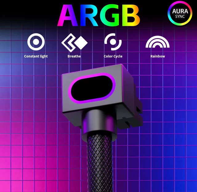 AIJS CPU 8-Pin Motherboard-Verlängerungskabel mit ARGB 5V 3-polig, 18 AWG, 90 Grad rechtwinkliges Design, Stecker-zu-Buchse, in Schwarz oder Weiß - Bild 1