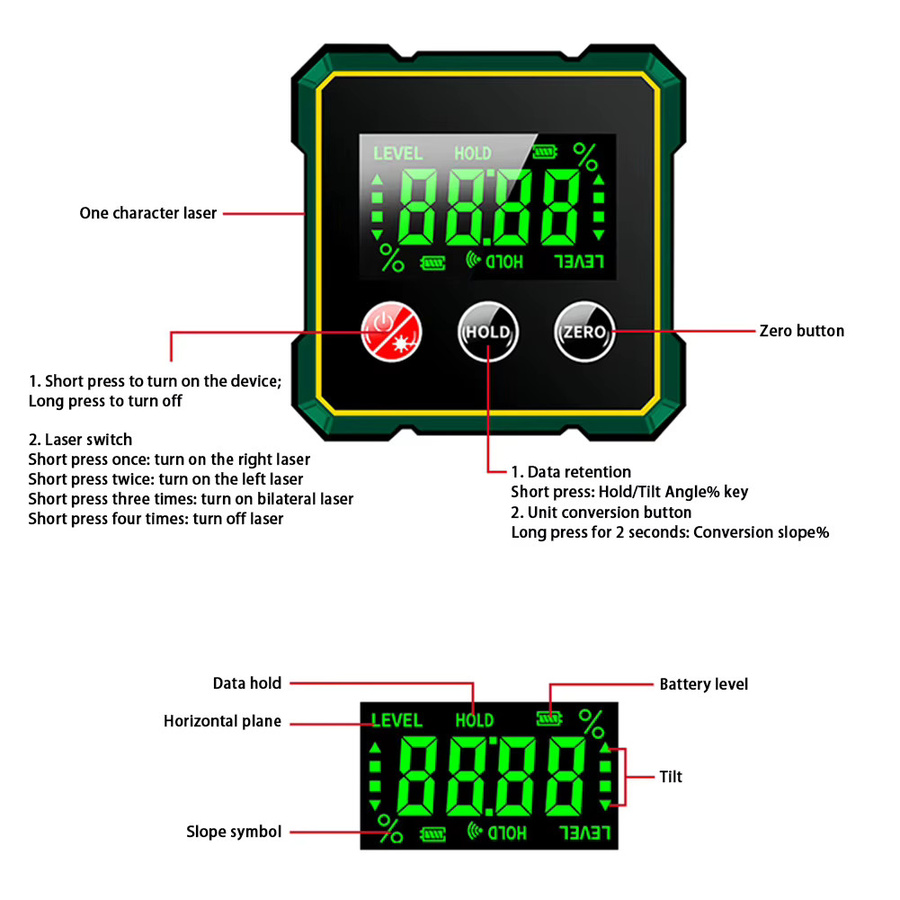 Etmakit Digitaler Winkelmesser mit Laser und Magneten, Elektronisches Neigungsmesser und Füllstandslineal mit USB-Anschluss - Bild 2