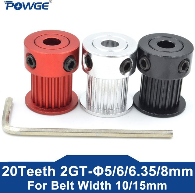 POWGE Zahnriemenscheibe 20 Zähne 2GT 2MGT für Synchronriemen mit Riemenbreite 10 mm oder 15 mm und Bohrung 5/6/6,35/8 mm - Bild 1