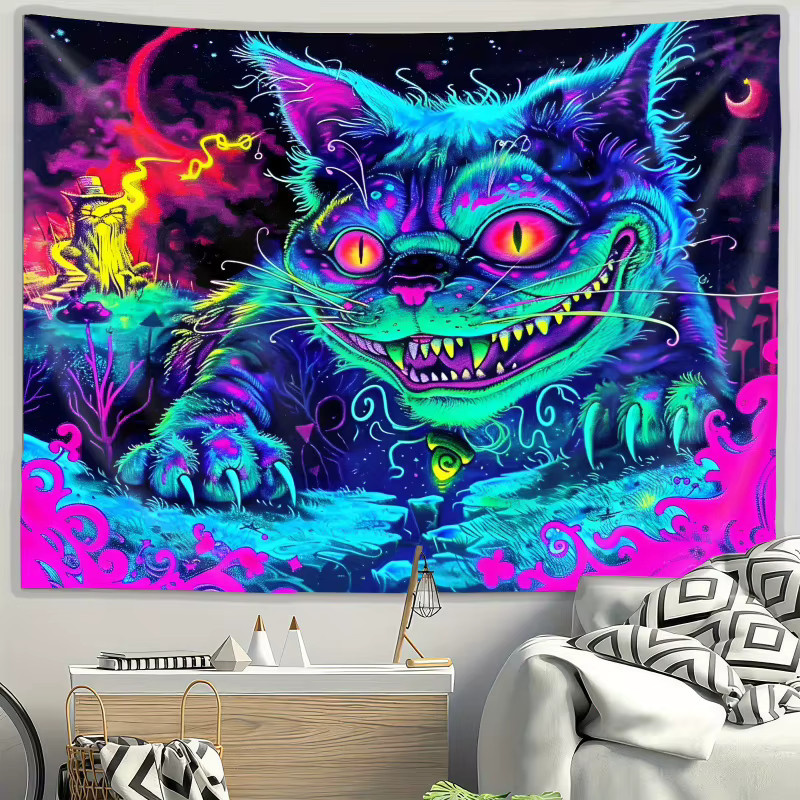 VIKAMA Fantasy Cheshire Cat Wandteppich mit Farbverlauf und Mondlicht-Effekt, Mehrfarbig - Bild 2