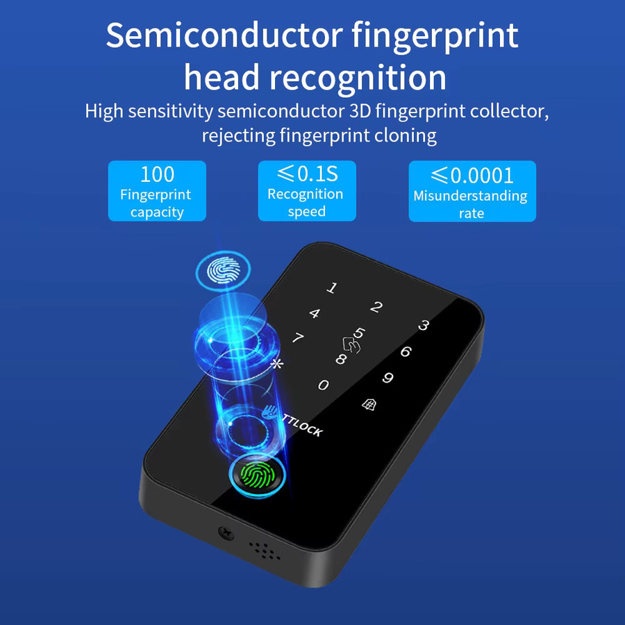 TTlock Smart Lock Zugangskontrolltastatur mit Fingerabdruck, Passcode, Bluetooth, RFID-Karte und App-Steuerung, IP67 wasserdicht, LUCKING DOOR, Schwarz/Silber - Bild 3