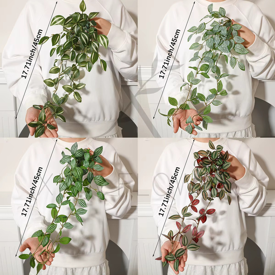 XIYA FLOWER Künstliche Hängende Graspflanze Zebrina Peperomia Fittonia aus PE-Material für deine Heim- und Gartendekoration in Grün - Bild 2