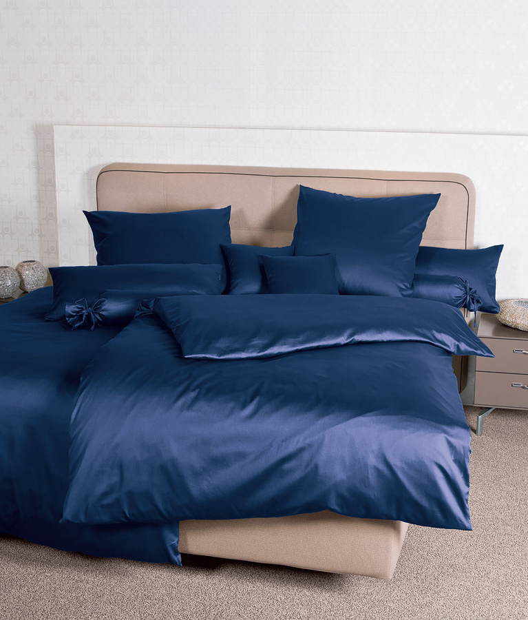 Janine Baumwoll Bettwäsche Colors Blau Mako-Satin mit Reißverschluss - Bild 1