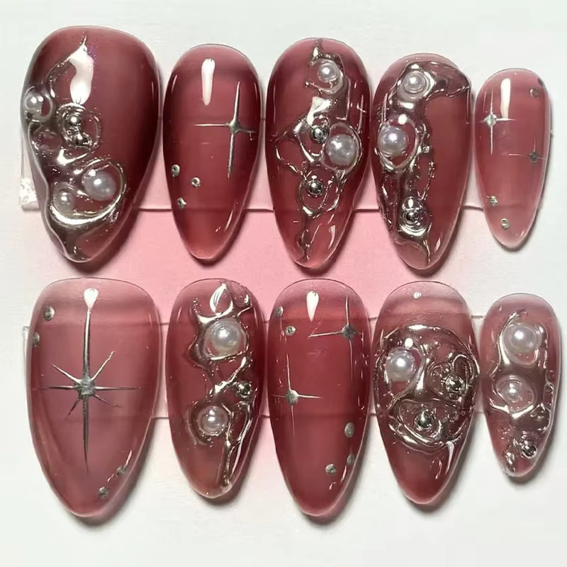 Qsezeny Künstliche Nägel, Mandel, rosa Rouge, 3D-Ombre, Glänzend - Bild 2