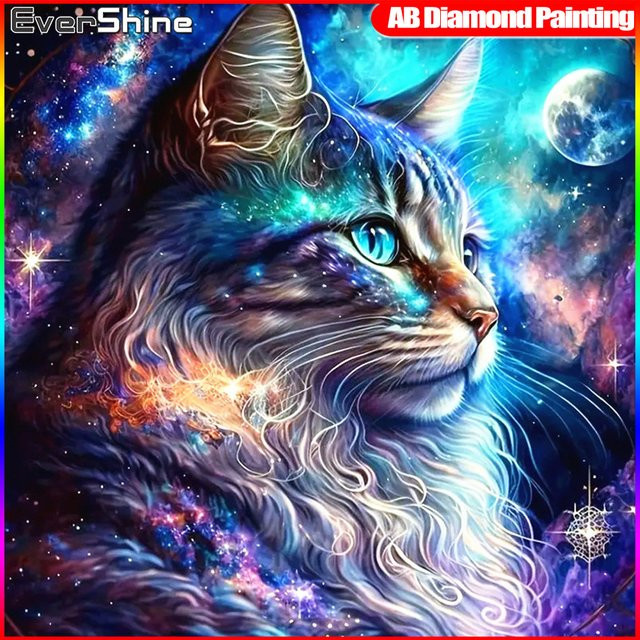 EverShine Diamantmalerei Katze im Sternenhimmel als Mosaik-Stickerei mit AB-Bohrern in Mehrfarbig - Bild 1