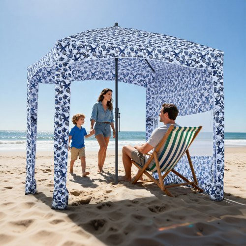 VEVOR Strand-Cabana Strandüberdachung mit Seitenwand und UPF 50+ Sonnenschutz, B/B/H: 183 x 183 cm - Bild 1