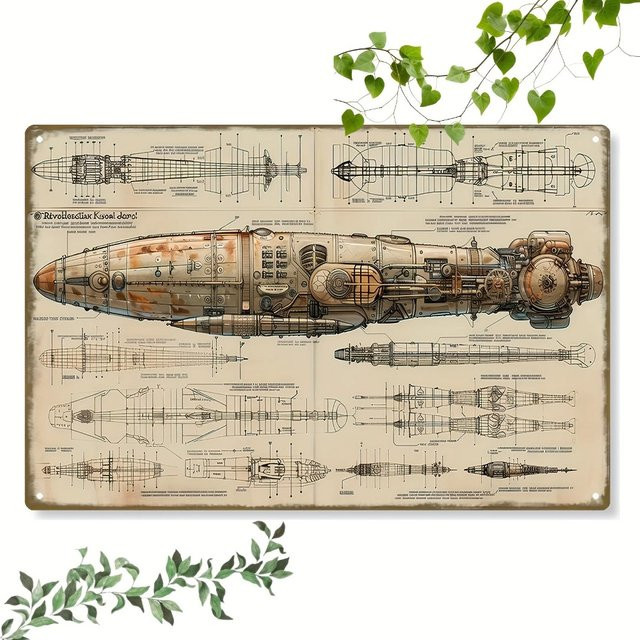 CIFBUY Vintage Steampunk Zeppelin Blueprint Wandkunst aus Metall - Bild 1