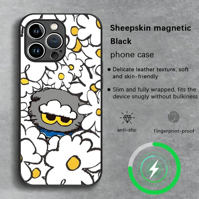 Peace Minus One x G-DRAGON Handyhülle aus Schafsleder für iPhone 12 bis iPhone 17 Pro Max mit MagSafe, Schwarz/Mehrfarbig - Bild 1