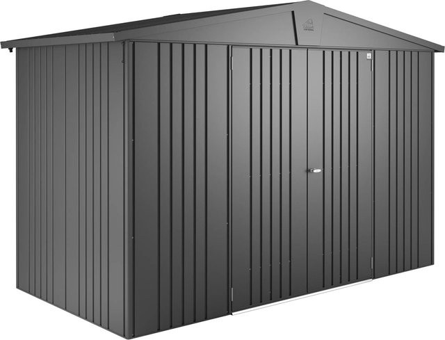 Biohort Gerätehaus Europa aus Metall in Dunkelgrau-Metallic mit Satteldach und Doppeltür, B/H/T: 316 x 209 x 156 cm - Bild 1