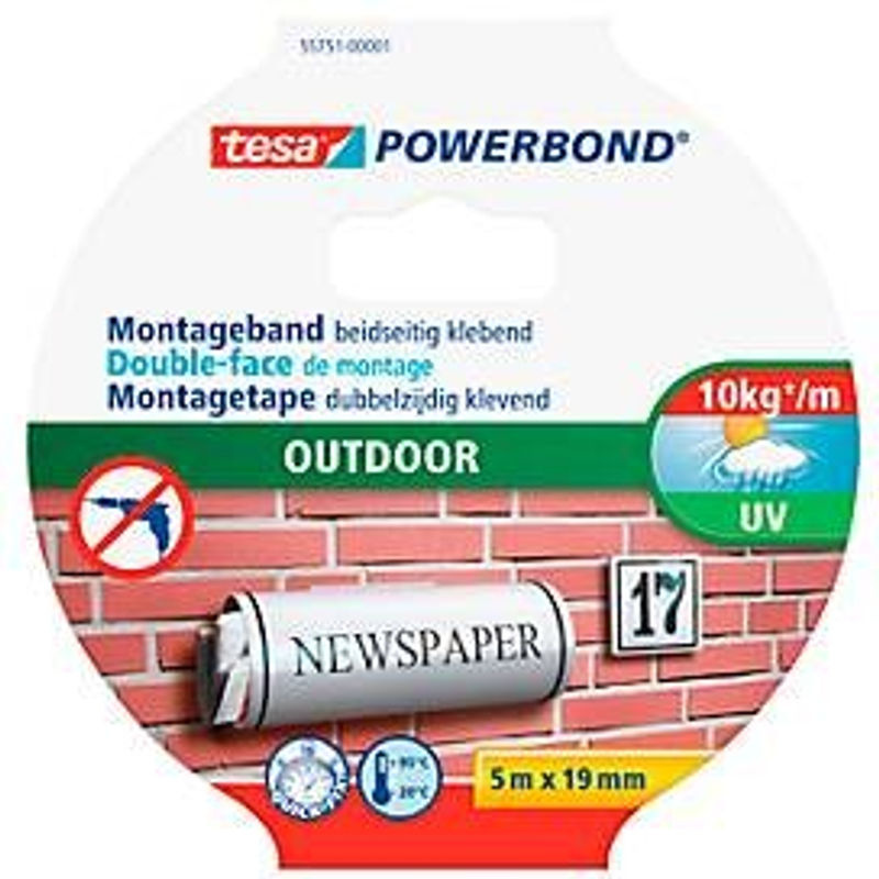 tesa Powerbond Montageband Outdoor, doppelseitig, wetterfest und UV-beständig, Farbe: Grün, Breite: 19 mm, Länge: 5 m - Bild 4