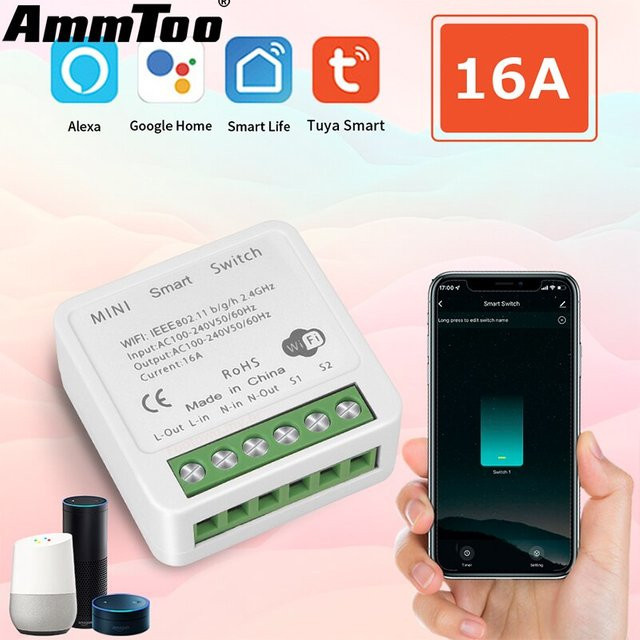 GGBEE WLAN Smart Switch 16A Tuya Mini-Schalter mit Sprachsteuerung für Alexa und Yandex Alice, Weiß - Bild 1