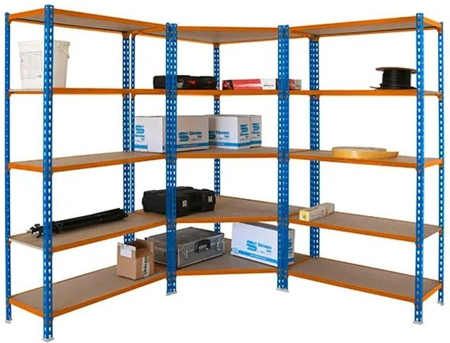PROREGAL Regal-Set bestehend aus 1x Eckregal und 2x Schwerlastregal Muli, Farbe Blau-Orange, H x B x T: 180 x 180 x 40 cm, Fachlast 200 kg - Bild 1
