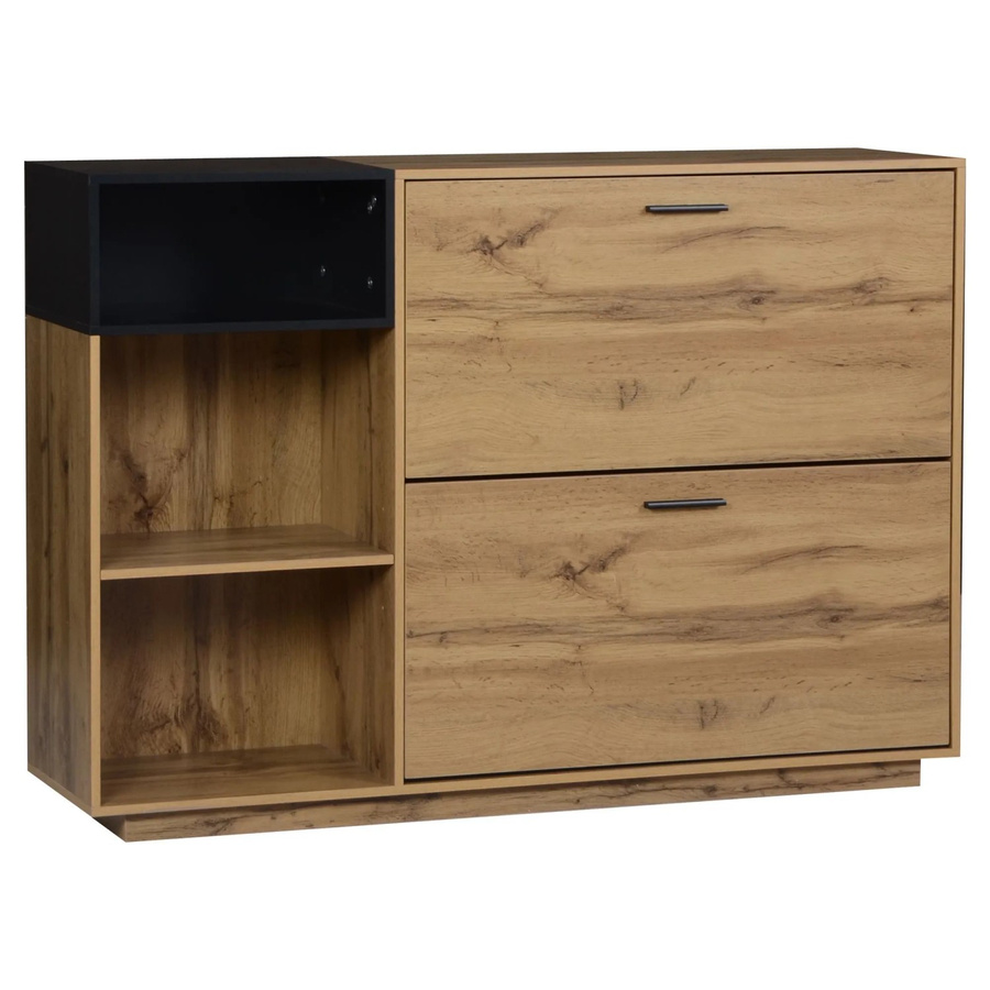 Merax Schuhschrank modern mit Klappfächern und offenen Regalen, B/T/H: 120 x 32 x 84,5 cm, MDF, Schwarz/Beige/Braun - Bild 2