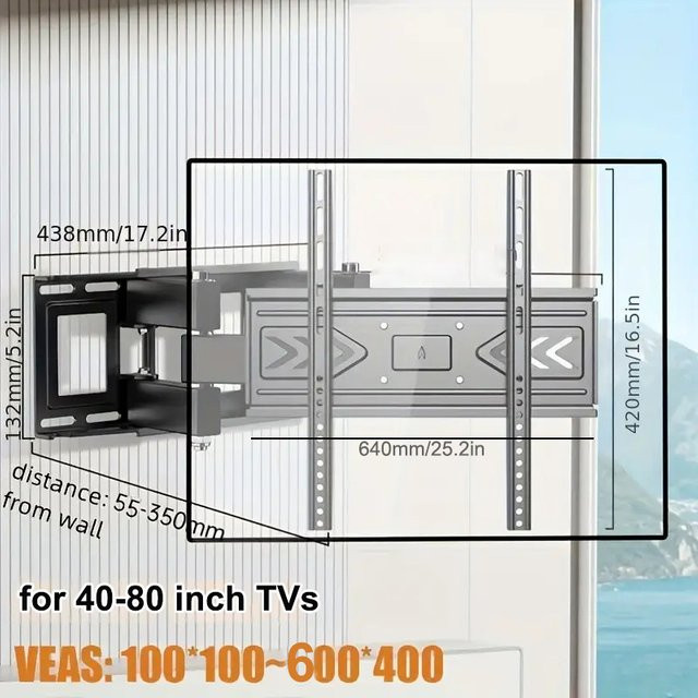 BEISHI Full Motion TV-Wandhalterung für 40-80 Zoll Fernseher, Schwarz, max. VESA 600 x 400 mm, Tragkraft bis 55 kg - Bild 1