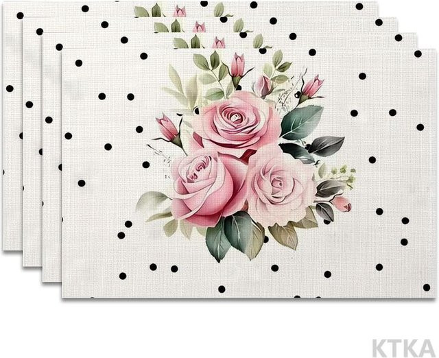 JF TableLinen Tischsets 4er-Set Polka Dot Retro Design in Rosa und Weiß, waschbar und fleckabweisend - Bild 1