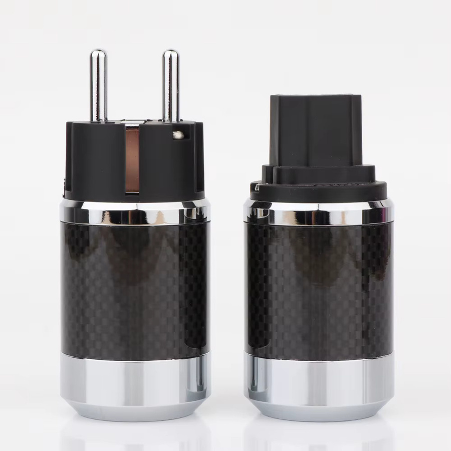 Preffair EU-Schuko-Stecker Paar in Schwarz mit Kohlefaser-Optik, 2-polig, Gold/Rhodium-beschichtet, DIY Netzadapter - Bild 4