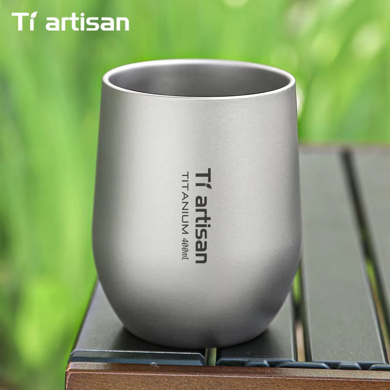 Tiartisan Bierbecher aus Titan in Silber, doppellagiges Outdoor-Camping-Trinkgeschirr für Kaffee und Tee, 255 ml oder 400 ml - Bild 2