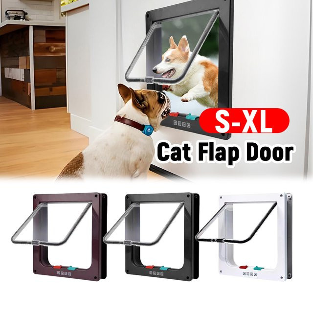 Alloet Haustiertür mit 4-Wege-Sicherheitsschloss in Schwarz für Hunde und Katzen - Bild 1
