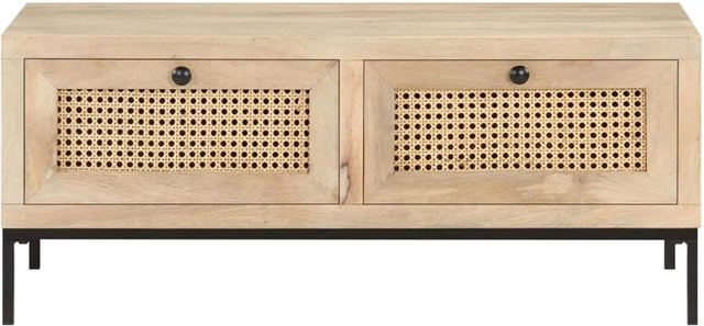 vidaXL Couchtisch aus Mango Massivholz und Rohrgeflecht in Braun, B/T/H: 90 x 50 x 37 cm - Bild 1