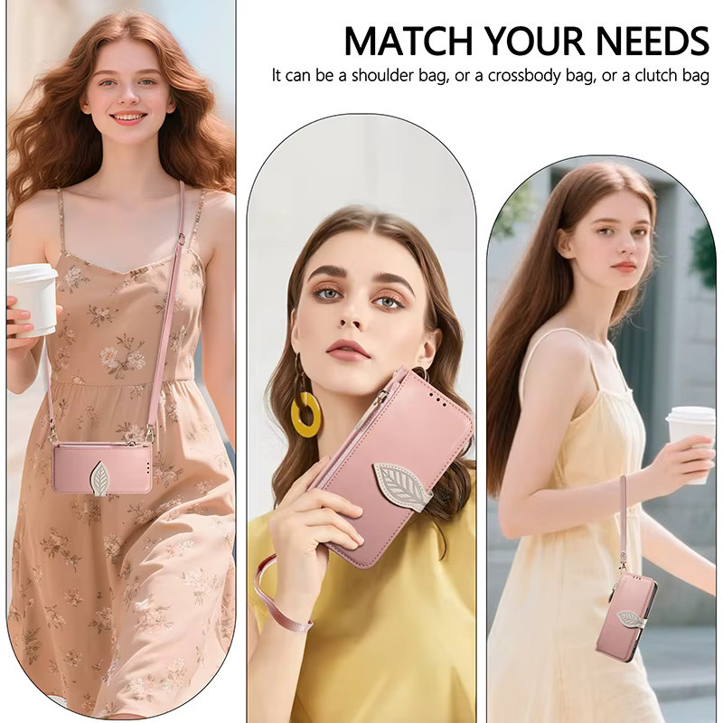 VYOPBC Leder-Crossbody-Handyhülle mit Reißverschluss und Handschlaufe für Samsung Galaxy S26 S25 S24 S23 S22 Ultra Plus, Farbe: Schwarz - Bild 2