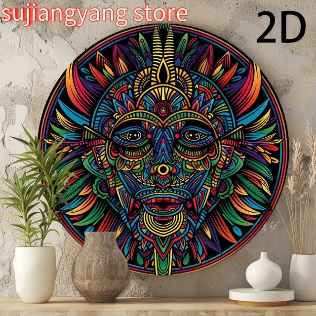 Rundes Metall-Wanddekor Potdemiel im Vintage-Stil mit geometrischem und abstraktem Design, Mehrfarbig, Durchmesser: 20,3 cm - Bild 1