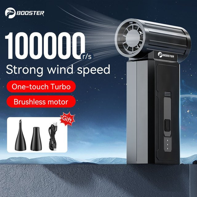 BOOSTER Turbo Fan W01 Wiederaufladbares Luftgebläse in Schwarz mit 100000 RPM bürstenlosem Motor als kabelloser Computer-Tastaturreiniger und elektrischer Trockner - Bild 1