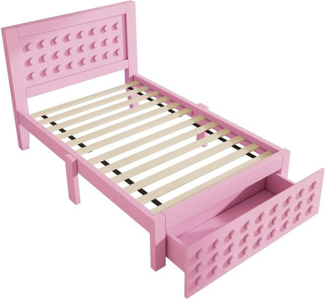 Merax Holzbett mit Schubladen für Kinder in Rosa, B/T/H: 90 x 200 x 95 cm - Bild 1