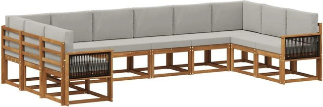 vidaXL Outdoor-Sofagarnitur L-Form aus Akazienholz in Natur und Hellgrau mit 22 Kissen und Armlehnen - Bild 1