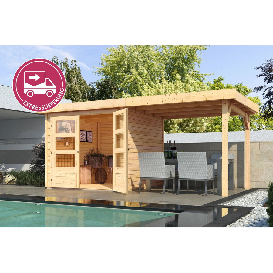 Karibu Express Gartenhaus Speedy A Set mit Anbaudach in Naturbelassen, B: 433 cm, T: 217 cm, H: 211 cm - Bild 2