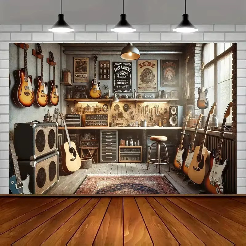 VIKAMA Vintage Guitar Workshop Wandteppich im Rock-Stil, dekorative Wanddekoration in Multicolour, rechteckig - Bild 2