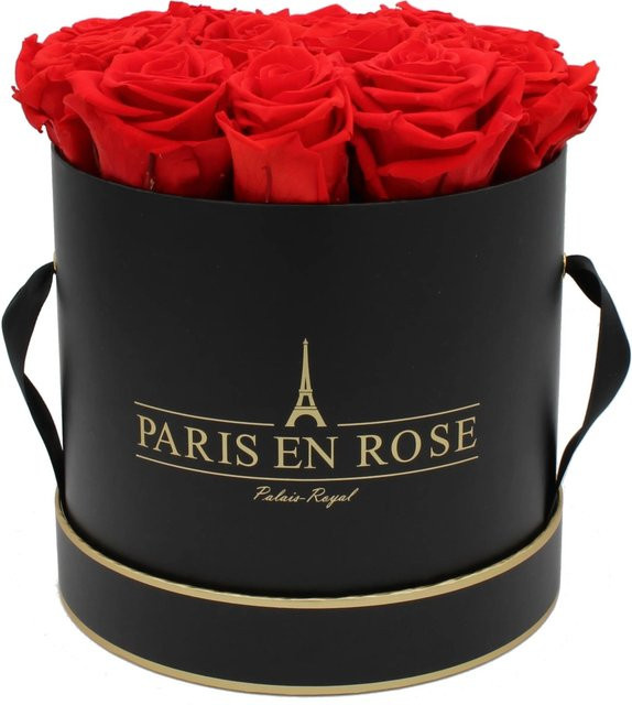 PARIS EN ROSE Rosenbox Schwarz-Gold mit 14 roten Rosen, Durchmesser: 19 cm - Bild 1