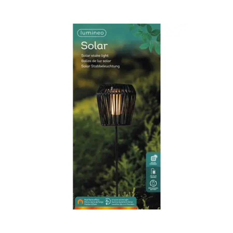 LUMINEO Solarleuchte Gartenstecker in Schwarz mit Rattan-Optik für Garten, Terrasse und Balkon - Bild 2