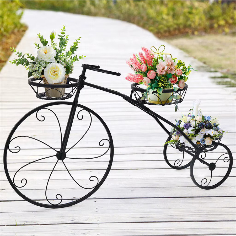 Wisfor 3-stufiger Gartenblumenständer in Fahrradform aus Eisen, Schwarz Matt, Vintage Pflanzenregal für Innen und Außen - Bild 5