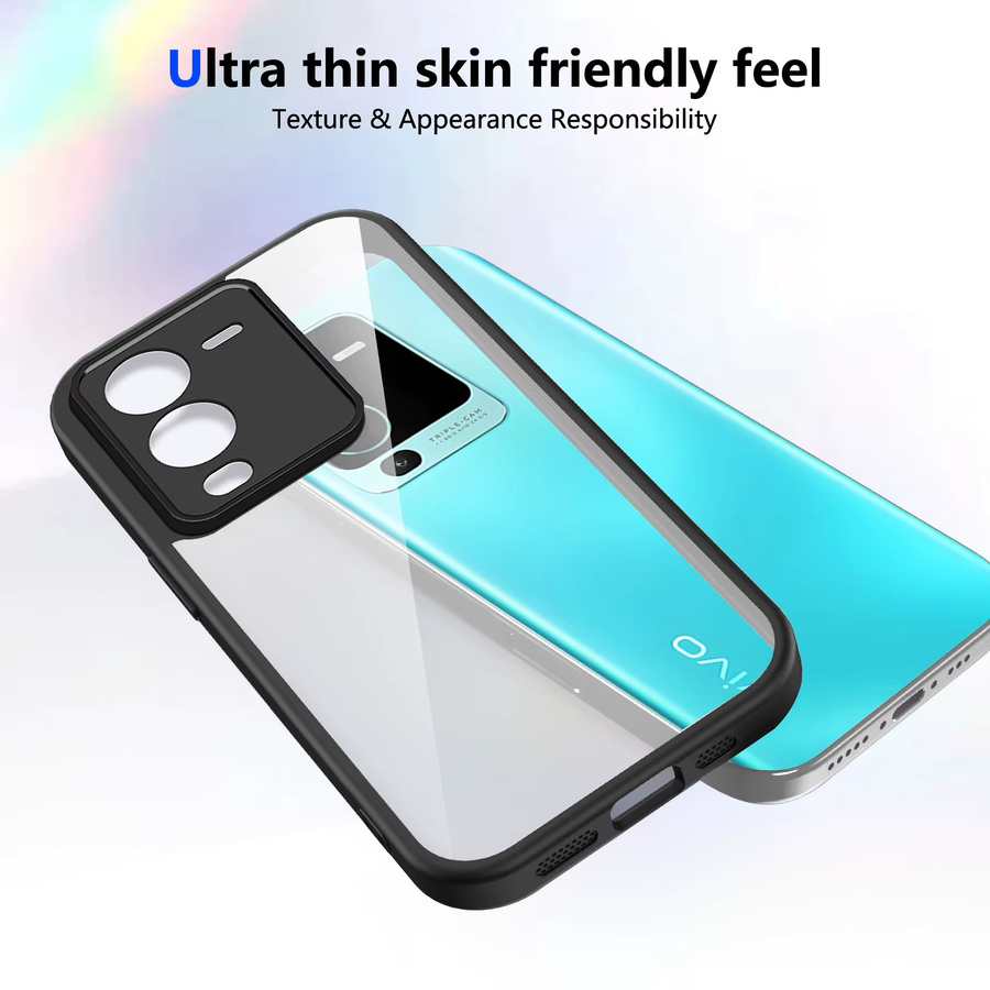 Vivo V25 Pro 5G Handyhülle mit transparenter Silikon-Rückseite und mattem Bumper in Grau und Transparent - Bild 2